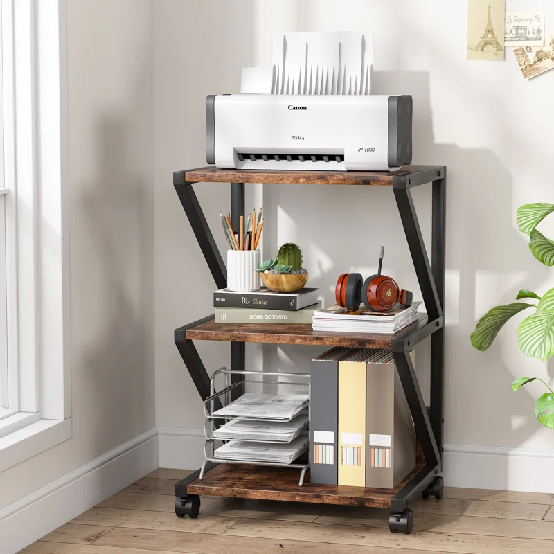 TribeSigns 3-Tier Rolling Printer Cart Under Desk Storage with Storage for Home Office