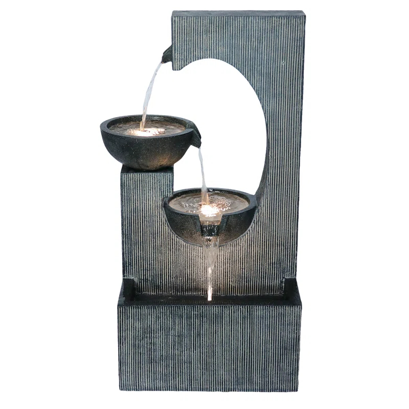 Hi-Line Gift Ltd. Contemporary Semi-Circle Tiered Fountain Outdoor with Warm White LEDS