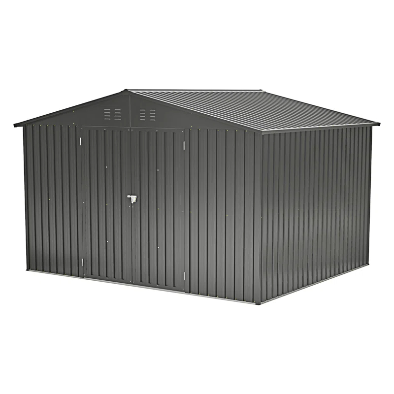 Wentygam 10X8 FT Outdoor Storage Shed, All Weather Metal Sheds With Lockable Doors, Tool Shed For Garden, Patio, Backyard, Lawn, Black
