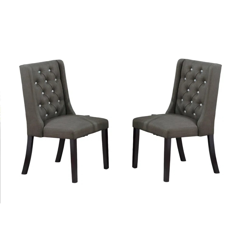 Bloomsbury Market Darin Modern Fabric / Polyfiber Ash Tufted Set Of 2 Chairs Dining Seat Chair Rubber Wood MDF Kitchen Dining Room Wingback Design