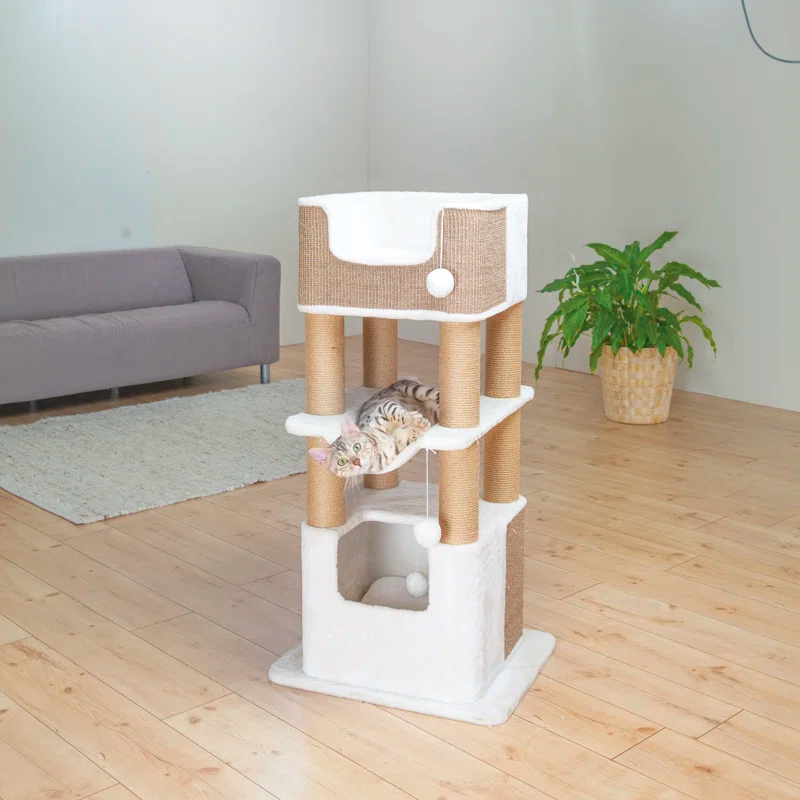 TRIXIE TRIXIE Lucano 43.3" XXL Cat Tree - Sisal Scratching Posts, Plush Covered House, Cat Beds, Platforms, Two Hanging Toys