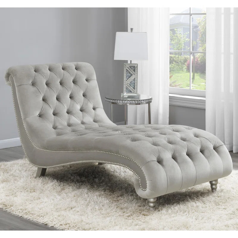 Rosdorf Park Exceptional Quality - Lydia Velvet Upholstered Tufted Chaise Grey