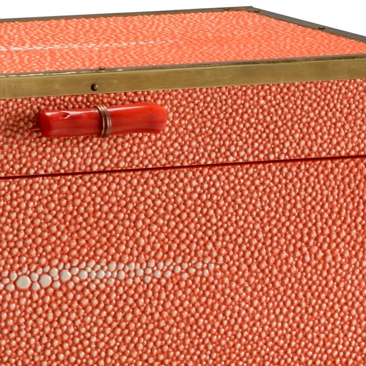 Coral Faux Shagreen Lidded Decorative Box