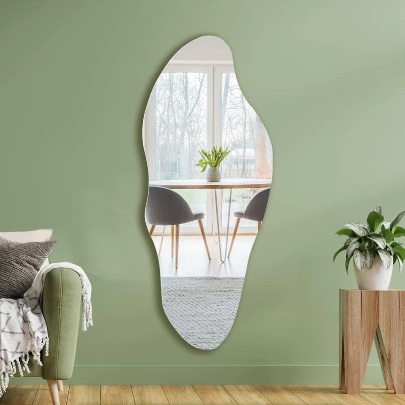 Ivy Bronx Irregular Wall Mirror, Asymmetrical Wall Mounted Mirror 19.6 X 47 Inch, Large Decorative Shaped Mirror For Living Room, Bedroom, Entryway, Lake Shape