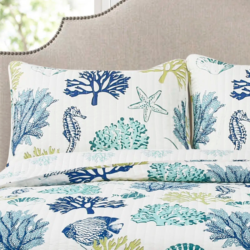 Lush Decor Coastal Reef Cotton Reversible Coastal 3 Piece Quilt Set