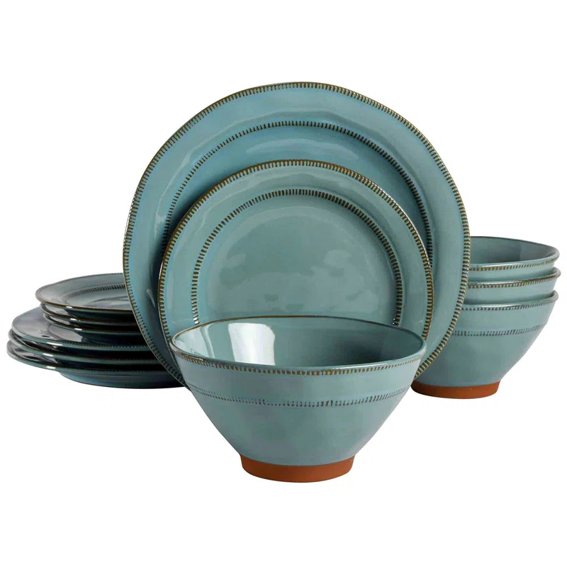 ECLANK 12 Piece Stoneware Dinnerware Set - Service for 4