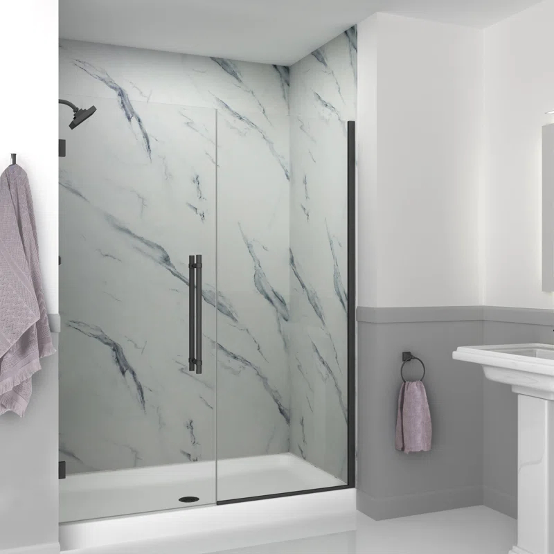 Transolid EHTB585287610C-BK-MB Transolid Elizabeth 58.5-in W x 76-in H Hinged Shower Door with Clear Glass