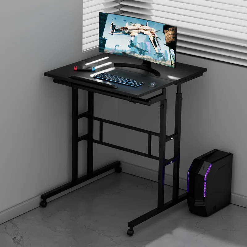 MoNiBloom Mobile Computer Desk, Adjustable Height Laptop Standing Desk with Tilting Tabletop and Monitor Shelf