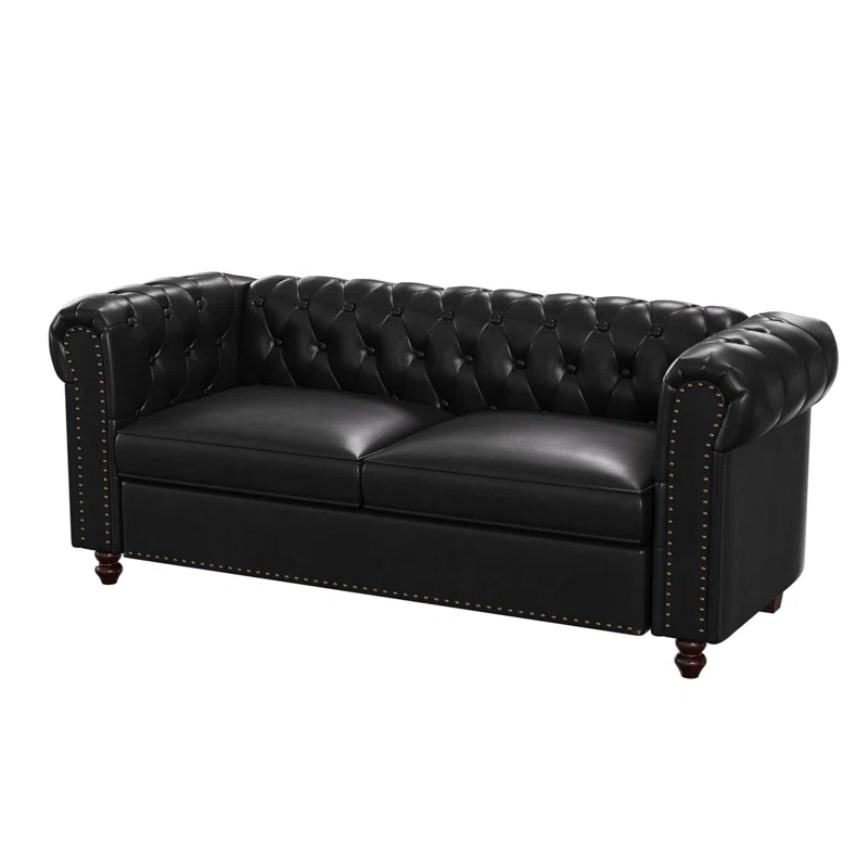 Alcott Hill® 72 Inch Couch Chesterfield Leather Sofa With Wooden Legs