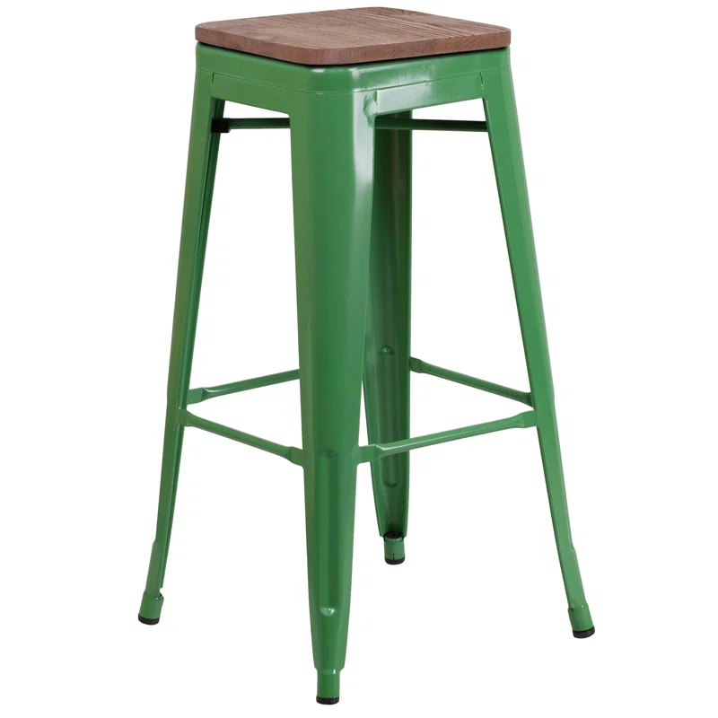 Flash Furniture Margherite 30" High Backless Metal Barstool with Square Wood Seat
