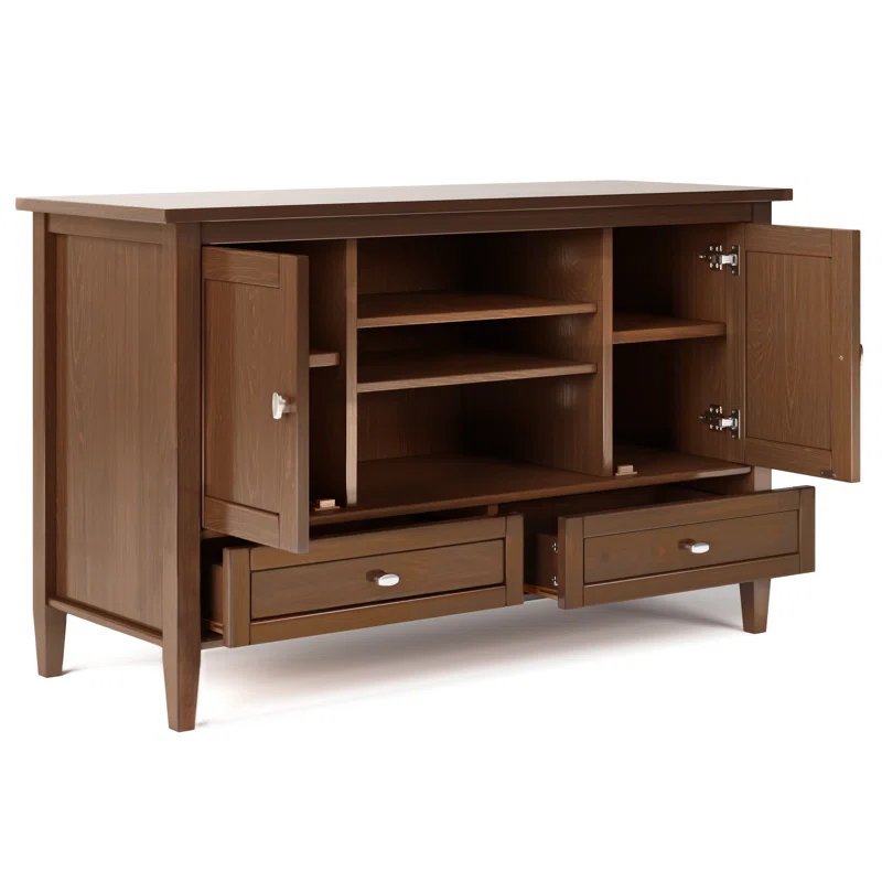 Simpli Home Warm Shaker 47"W Solid Wood TV Stand for TVs up to 55" with 2 Storage Cabinets and 2 Drawers