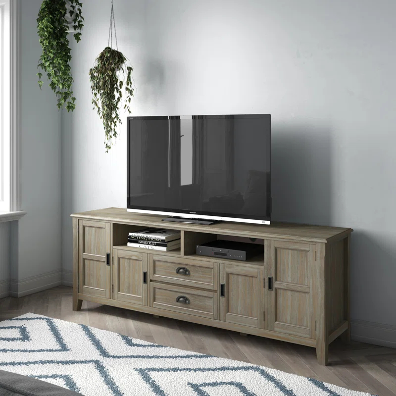 Simpli Home Burlington 72"W Solid Wood TV Stand for TVs up to 80" with 4 Cabinets