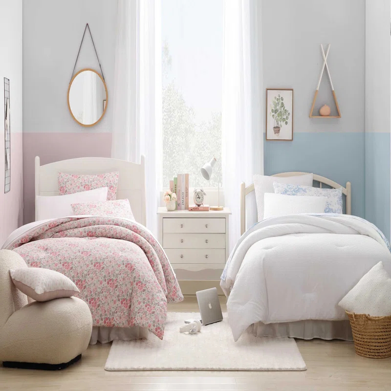 Laura Ashley Quartet Pink Reversible Easy Care Dorm Bonus Bed Set | Wayfair