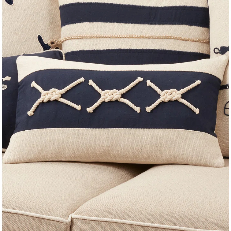 Saro Naviguer Collection Appliqued Cotton Throw Pillow