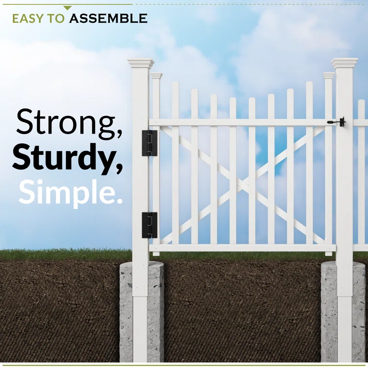 Zippity Outdoor Products 3.8ft H x 4.1ft W (1 Gate) Zippity Manchester Gate Kit, White Vinyl Picket Fence Gate Kit for Manchester Fence Panels, Gate for Backyard, Patio, Outdoor, & Garden Fence, ZP19019