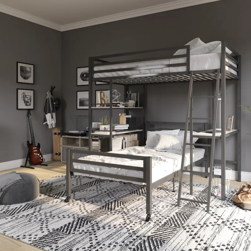 Max & Finn Nova Twin Metal Platform Loft Bed with Built-in-Desk