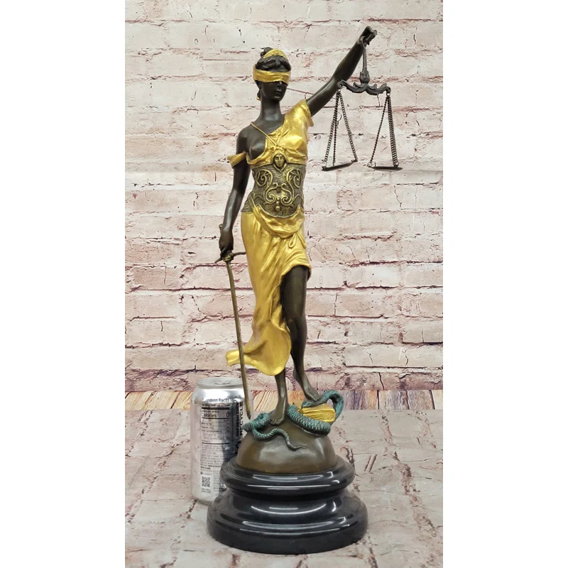 Red Barrel Studio® Blind Lady of Justice Themis Bronze Statue Sculpture Law Attorney Art Gift Gold Patina