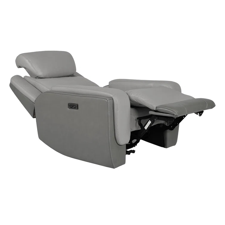 Ebern Designs Juna Zero Gravity Power Recliner Chair With Headrest, Gray Genuine Leather