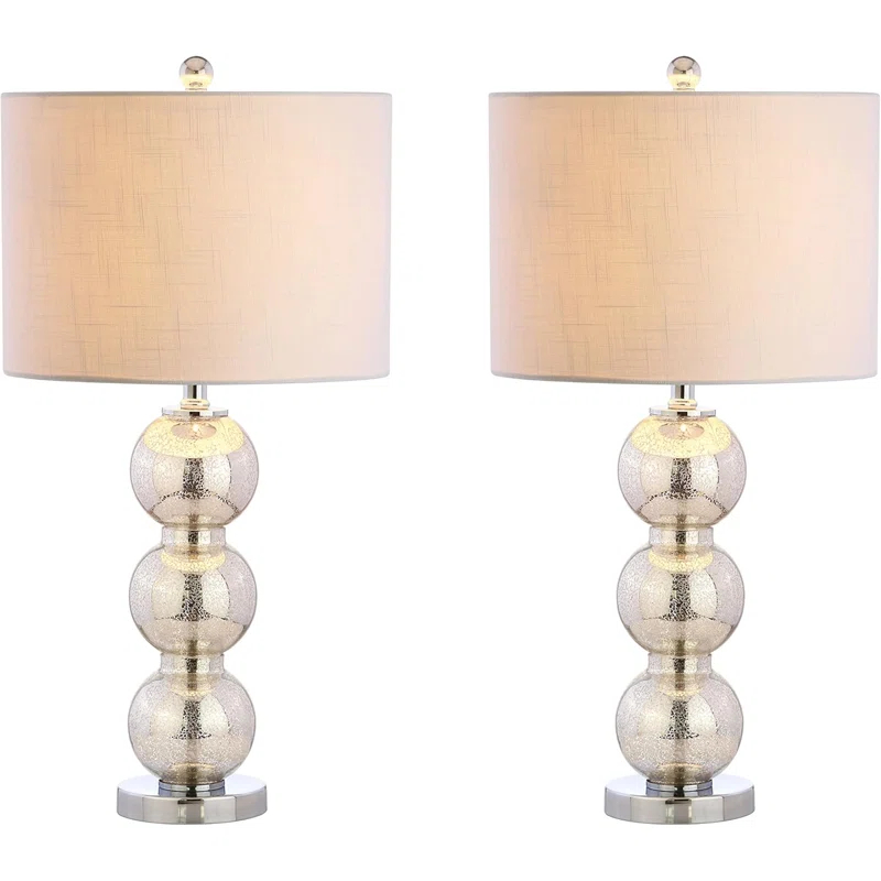 Rosdorf Park Led Table Lamps Set Of 2 - Contemporary Triple Glass Sphere Design, Mercury Silver/Chrome Finish