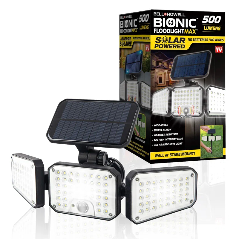 Bell+Howell Bionic Solar Powered Floodlight Max, Motion Activated, Wide Angle, and Weather Resistant