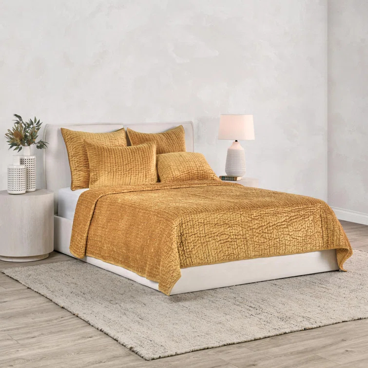 Gold Velvet Reversible King Quilt Set