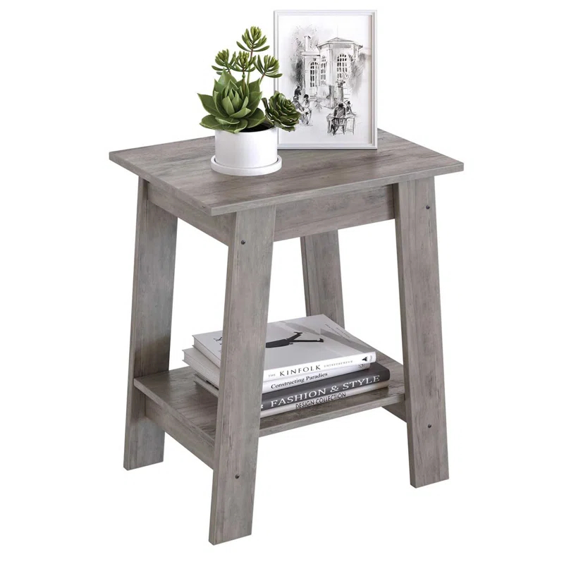Gracie Oaks End Table, Small Side Table, Nightstand With 2-Tier Storage Shelf, Wood Bedside Table, Narrow Side Table Living Room, Side Table For Small Spaces, Bedroom, Entryway, Farmhouse, Grey