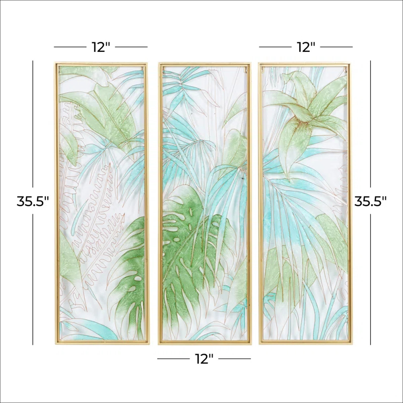 CosmoLiving by Cosmopolitan Cosmoliving By Cosmopolitan Set Of 3 Green Glass Wall Decor