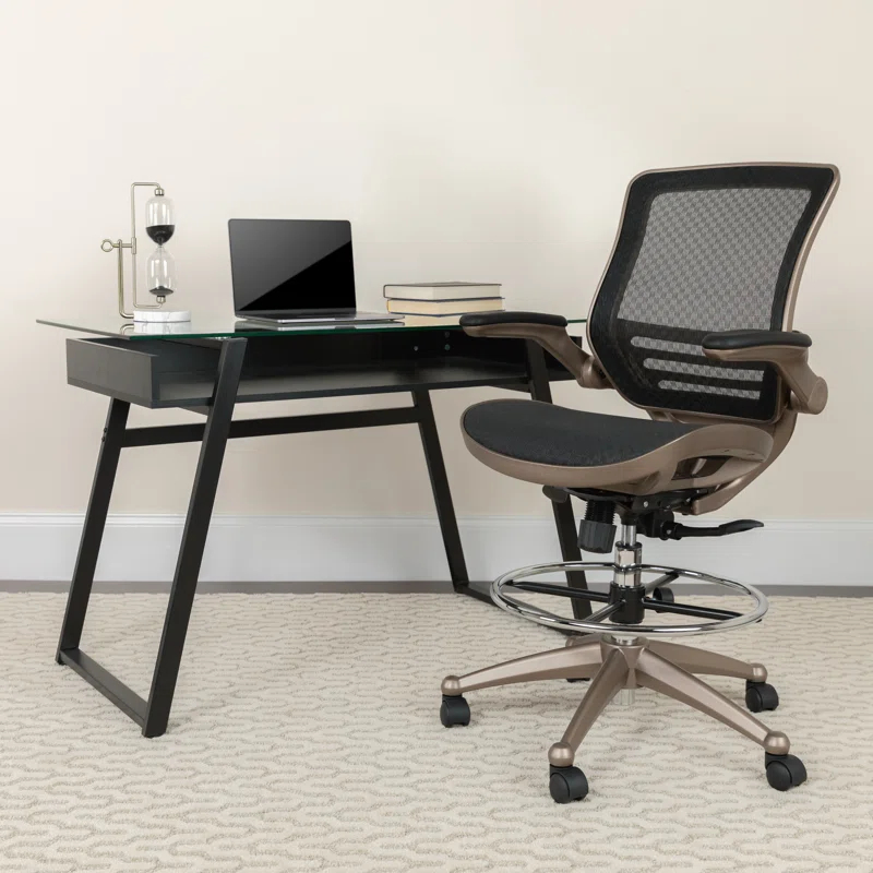 Flash Furniture Mignone Mid-Back Transparent Mesh Office Chair with Flip-Up Arms