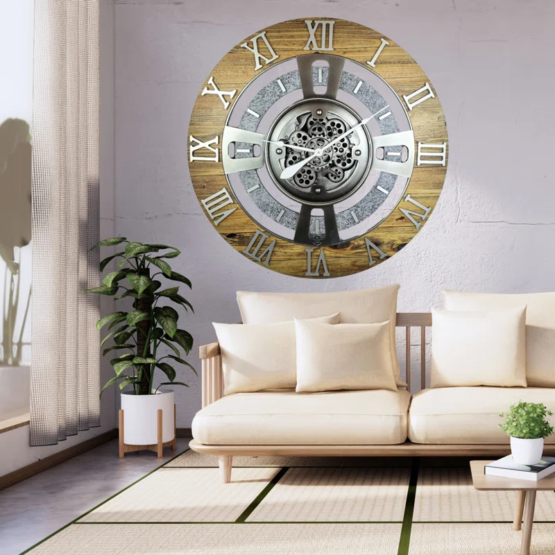 The Gears Clock Wall Clock 36" Oversized for Living Room decor with Real Moving Gears England Collection