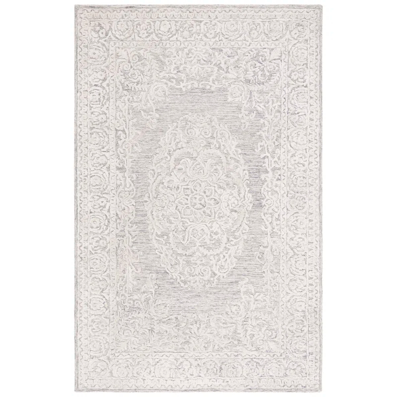 Charlton Home® Bathilda Hand Tufted Wool/Bamboo Silk/Cotton with Cotton Backing Oriental Rug in Gray/Ivory