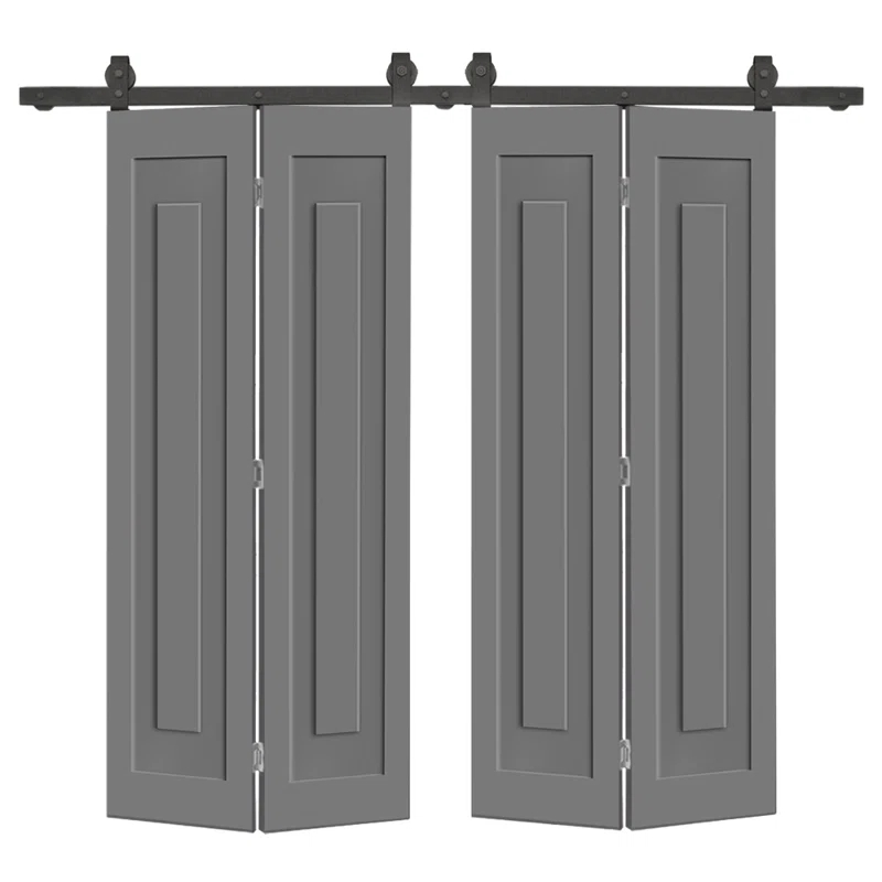 Calhome 3 PANEL Shaker Composite Double Bi-Fold Door with Sliding Barn Door Hardware Kit