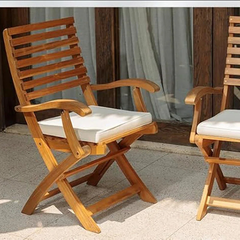 ZILNOX Patio Chairs Set of 2, Wood Folding Armchairs with Cushions, 400lbs Capacity, Foldable and Space-Saving Design, Brown