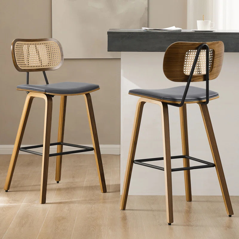 Latitude Run® 26" Upholstered Rattan Counter Height Stool (Set of 2)