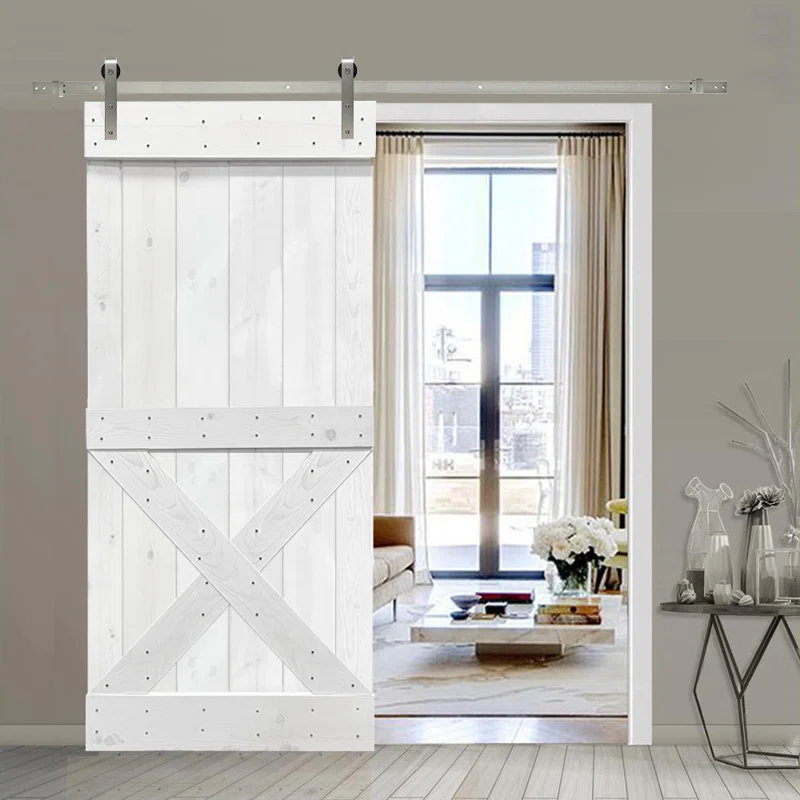 Calhome 36'' x 84'' Solid Wood Paneled Painted with Installation Hardware Kit Barn Door