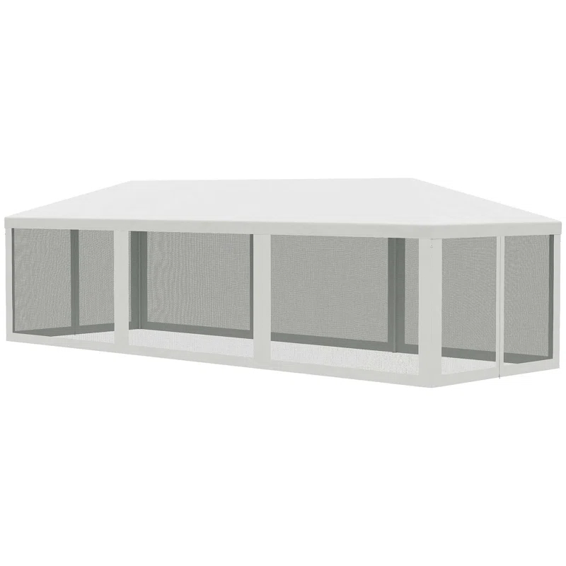 Tryimagine Outsunny 10' X 28' Party Tent Canopy, Outdoor Event Shelter Gazebo With 8 Removable Mesh Sidewalls, Zipper Doors, Steel Frame