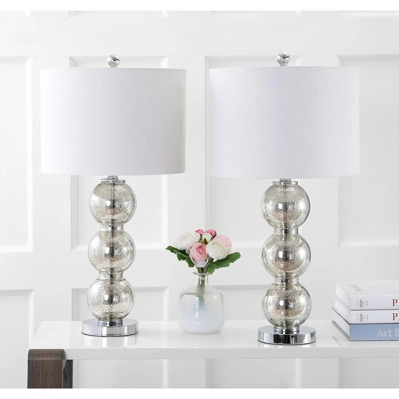 Rosdorf Park Led Table Lamps Set Of 2 - Contemporary Triple Glass Sphere Design, Mercury Silver/Chrome Finish