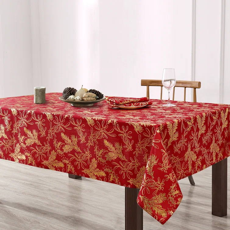 The Holiday Aisle® Kailyne Foil Woodland Holiday Fabric Tablecloth