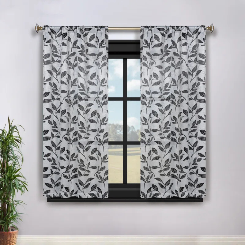 Modern Bohemian Leaves Polyester Machine Washable Room Darkening Blackout Curtains by Superior (Set of 2)