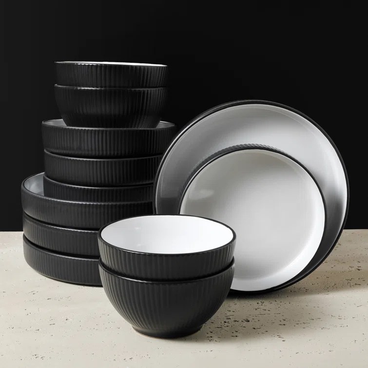 Christian Siriano Christian Siriano Larosso 12-Piece Dinnerware Set with Dinner Bowls and Pasta Bowls, Stoneware