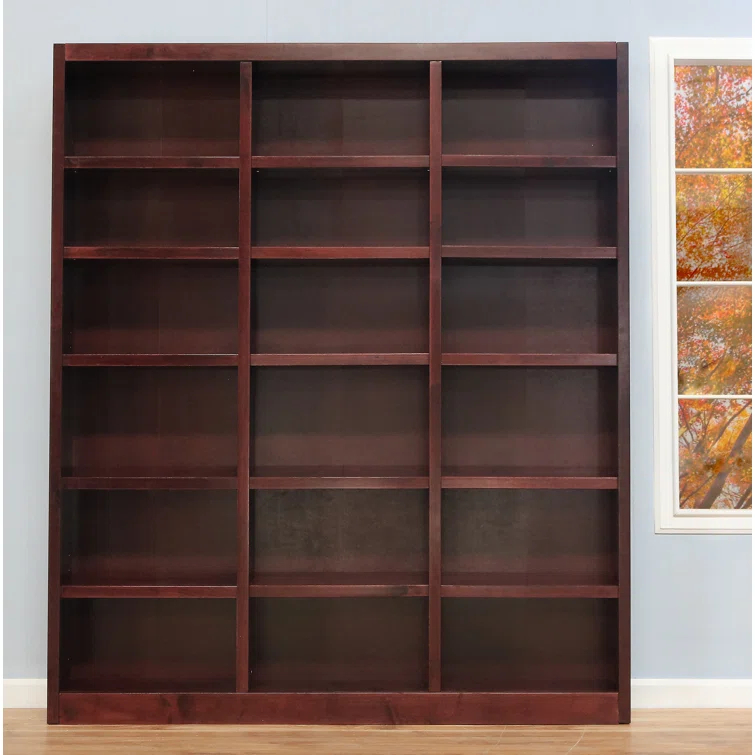 Winston Porter Aliette Triple Wide Wood Bookcase, 18 Bookshelf, 84 inch Tall Storage and Display Bookshelf for Home Office and Living Room