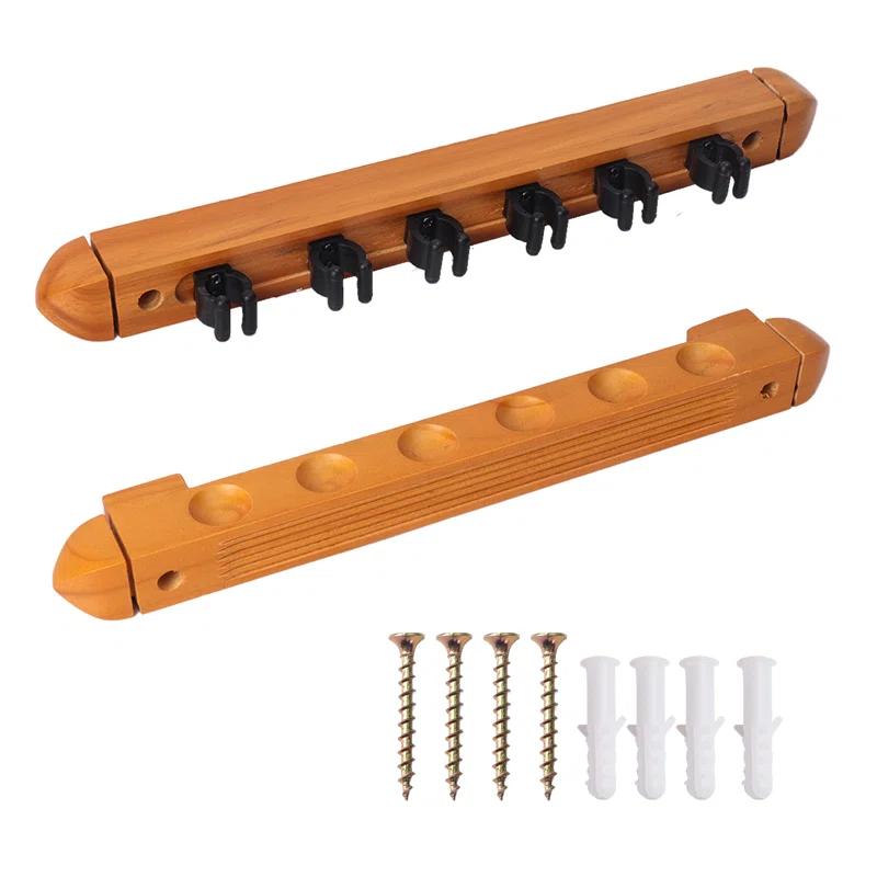 GSE Games & Sports Expert 2-Piece Billiard Pool Cue Stick Wall Mounted Rack, Holds 6 Pool Cue Stick