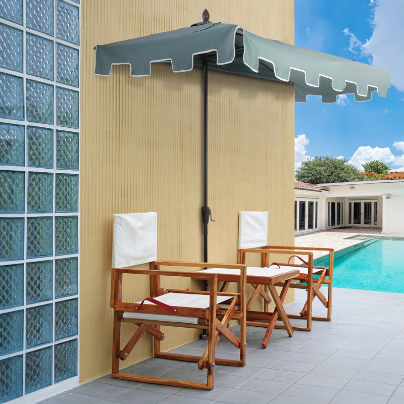 Arlmont & Co. Temetria 9 ft. Classic MidCentury Rectangular Half Market Patio Umbrella with Crank and UV Protection