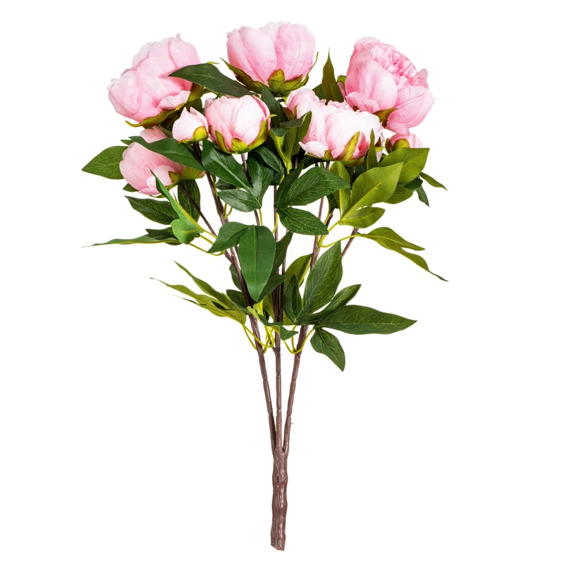 Primrue 23" Artificial Brush Pink Peony Spray with 6 Flowers