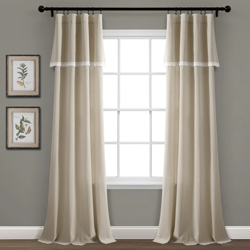 Lush Decor Linen Lace Linen Curtain Pair (Set of 2)