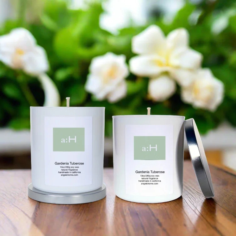 ANGELOHOME A:H Gardenia Tuberose Scented Tumbler Candle with Glass Holder