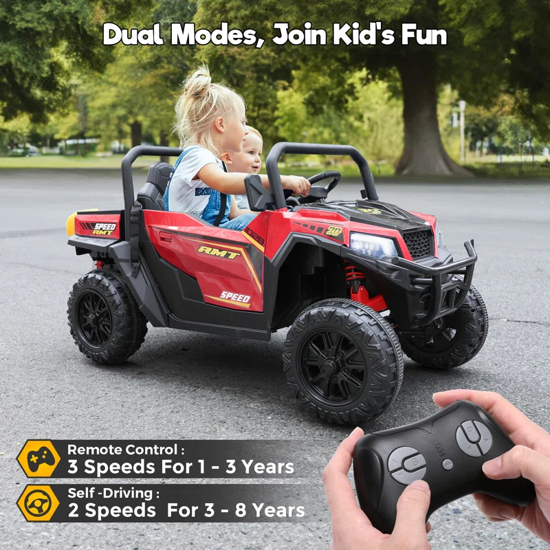 Kimbosmart 24V Ride On Dump Truck, 2 Seater Kids Electric Car, Electric Dump Bed, 20" Wide Seat, Battery Powered Cars