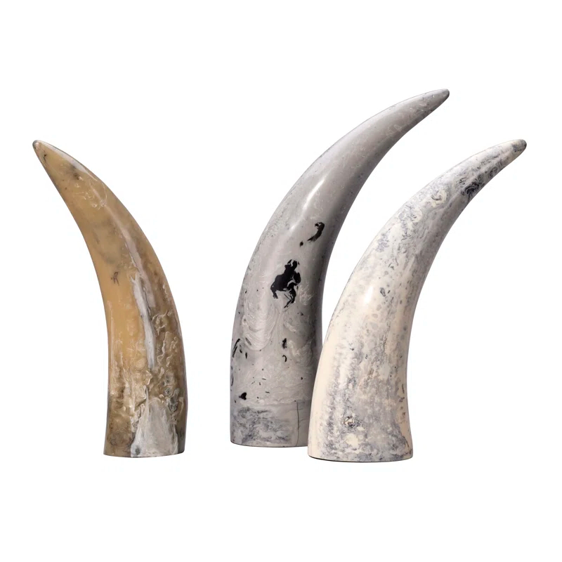 3 Piece Variegated Horn Sculpture Set