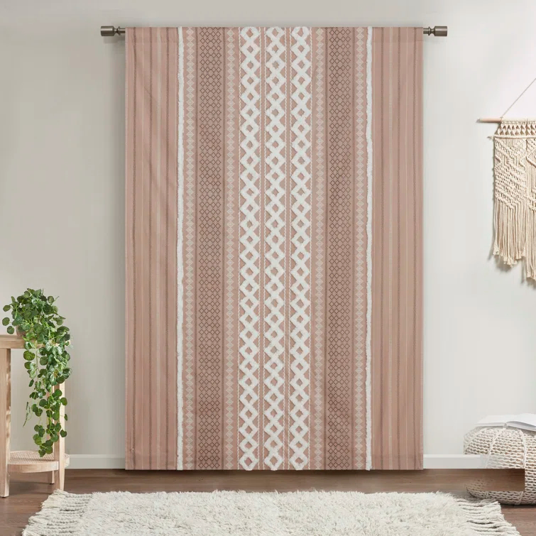 INK+IVY Imani Cotton Printed Boho Single Curtain Panel with Chenille Stripe and Lining