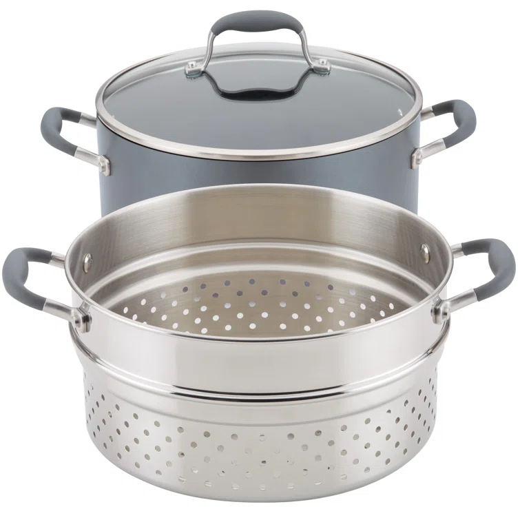 Anolon Anolon Advanced Home Hard Anodized Nonstick Wide Stockpot With Steamer Insert Set, 3-Piece,  8.5-Quart