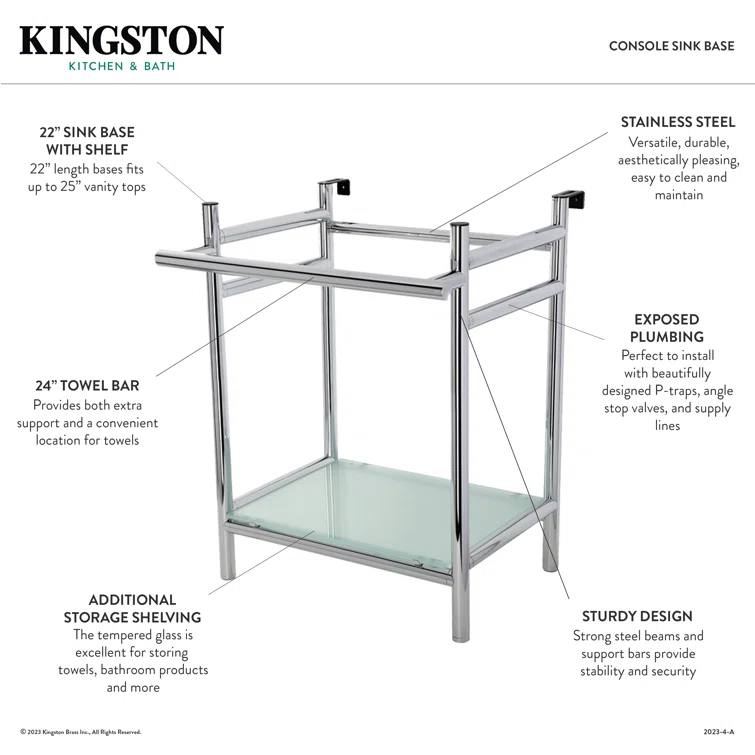 Kingston Brass Kingston Brass Fauceture Stainless Steel Console Sink Base with Glass Shelf